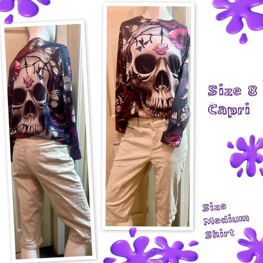 Skull and Butterfly Ladies Shirt with matching Denim Capri-